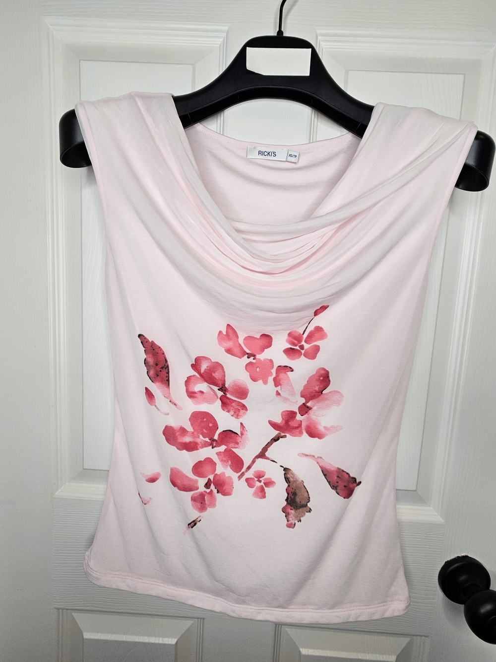 NWOT Ricki's Light Pink Floral Draped Cowl Neck Top Size XS Summer
